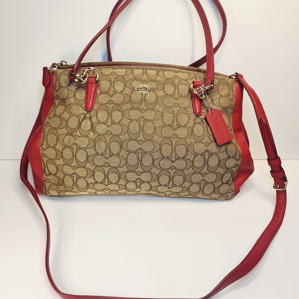 Coach Signature Canvas and Red Leather Tote